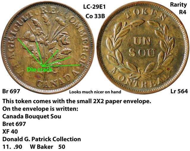 LC-29E1 Colonial Lower Canada Bouquet Sou Token; from Donald Patrick collection
