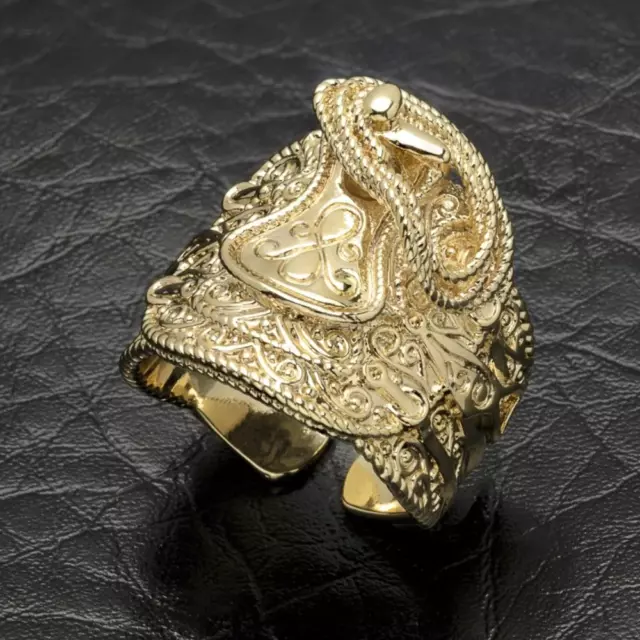 Gold 18K GF Saddle Ring Large Chunky Adjustable Men Gents Filled  Gift Birthday