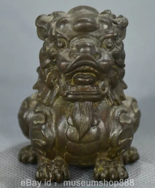 2.4" Old Chinese Red Bronze Craving Fengshui Dragon Beast Sculpture Ornament
