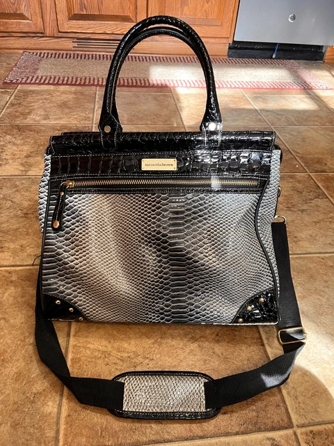 Samantha Brown Black/White Dowel Bag Carry on/Shoulder Strap Tote Croco Embossed