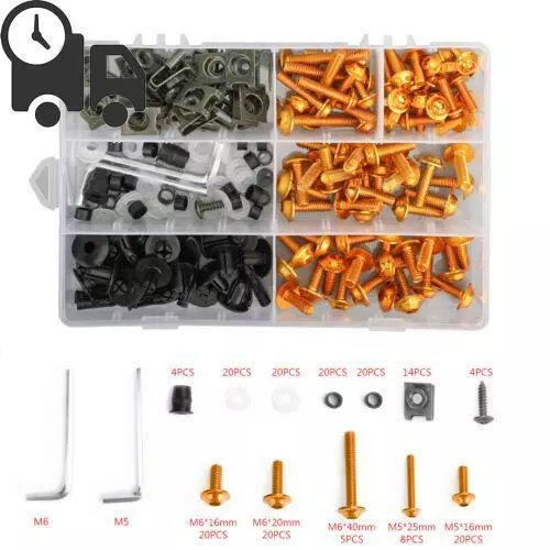 177PCS Sportbikes Motorcycle Fairing Bolts Kit M5/M6 Fastener Screws Gold UK