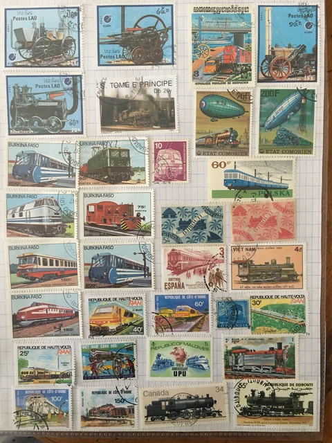 Lot De 33 Timbres Obliteres - Thematique Les Chemins De Fer Et Trains
