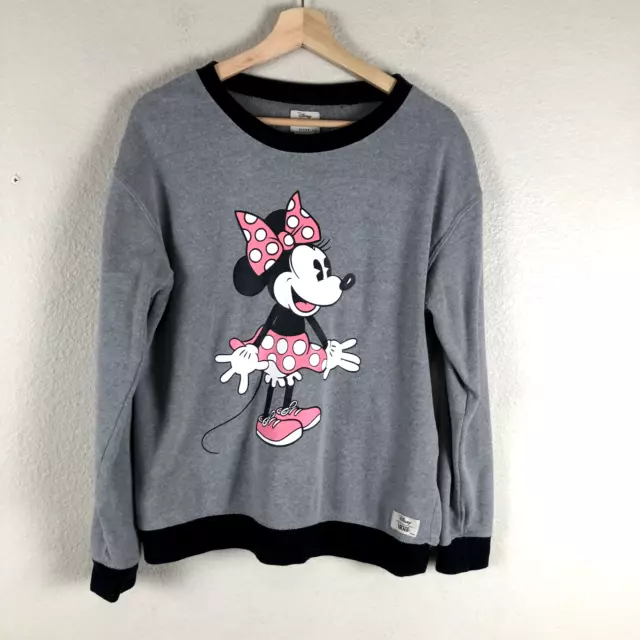 Disney Vans Sweatshirt Sweater Womens Medium Gray Minnie Mouse Graphic Spellout