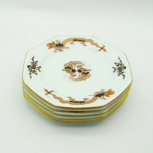 Limoges. Raynaud. 6 assiettes plates porcelaine modèle dragon rouge et phœnix