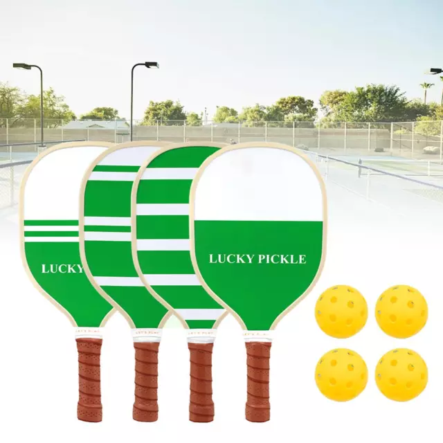 4Pcs Wooden Pickleball Paddles Portable Pickleball Rackets and Ball for