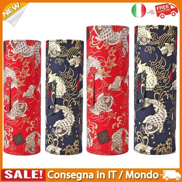 IT Portable Makeup Brush Holder Retro Printed Cloth Cosmetic Pens Storage Organi