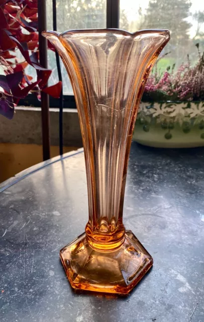 Vase Tulipe 1930 Rose signé Val St Lambert - Ancien Art Deco Pink glass Vase