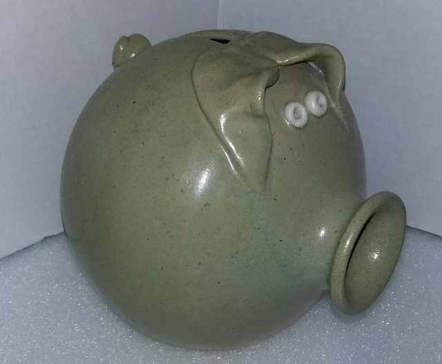 Vtg Studio Art Pottery PIG Piggy Bank Heavy Stoneware Bottom Signed ATTAWAY