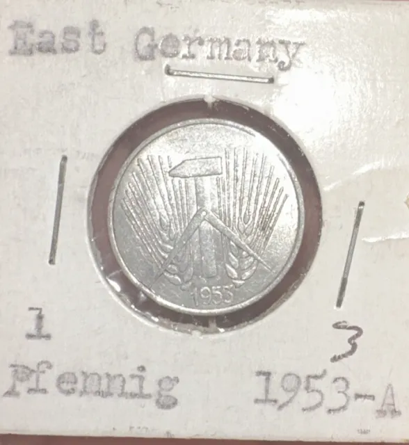 S8 - East Germany 1 Pfennig 1953-A Brilliant Uncirculated Aluminum Coin ***Nice