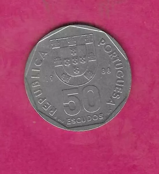 Portugal Portuguese Km636 1988 Vf-Very Nice Old Huge 50 Escusdos Coin