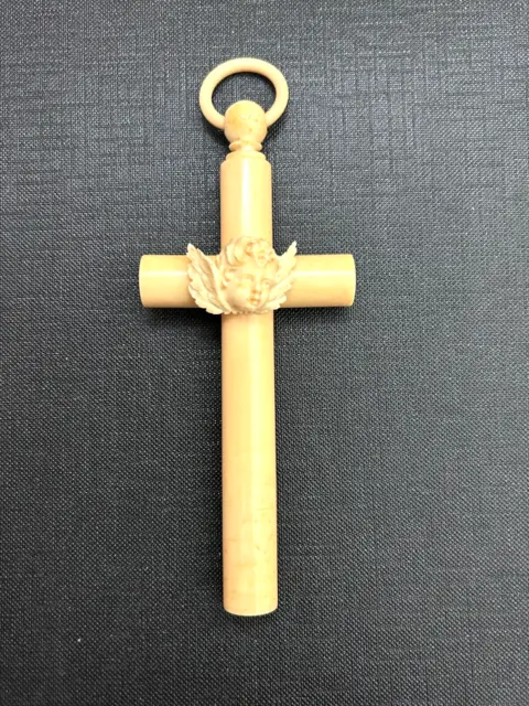 CROIX de BERCEAU, tête ange, baptême, ange, religious, celluloid, bakélite .