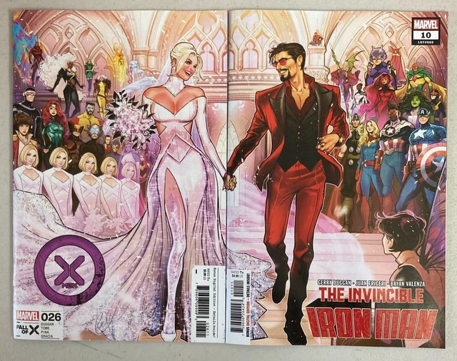 X-Men #26 & Invincible Iron Man #10 (2023) Connecting Cover Set Fall of X Marvel