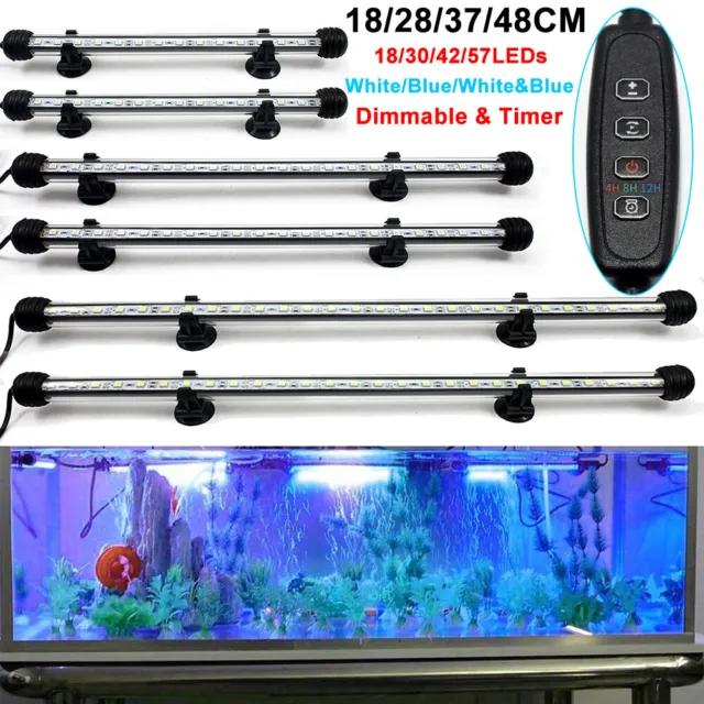 18-48CM LED Aquarium Fish Tank Pond Strip Lights Bar Submersible Lamp with Timer