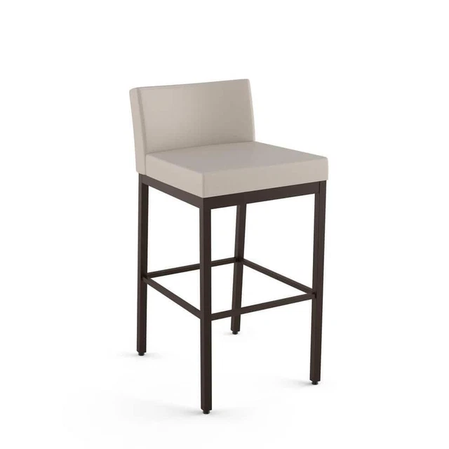 Amisco Bar Stool 26" Dark Brown Metal Frame Cream Faux Leather Seat w/ Foot Rest