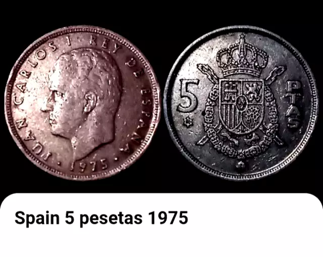 1975 Spain 5 Pesetas Coin (See Pics For Grade)