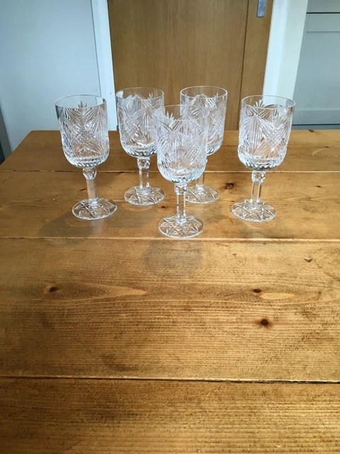 Five Tyrone Crystal Wine Glasses in Glenshane Pattern