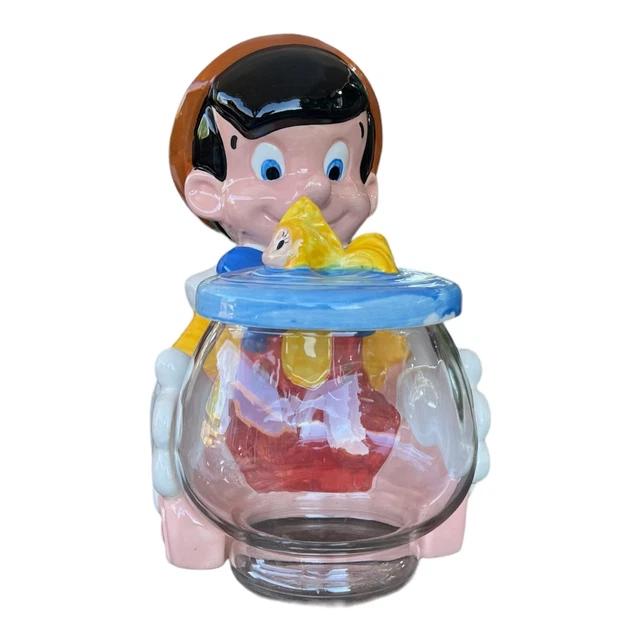 Walt Disney PINOCCHIO W Clear FISH BOWL Cookie Jar TREASURE CRAFT 1990
