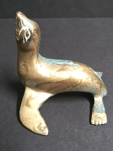 Solid Brass Seal Animal Desk Decor Vintage Paperweight with Patina 3.5"w
