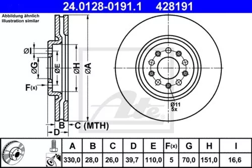 Ate Dischi Freno + Pastiglie Anteriori Ø330 Alfa Romeo 159 Brera 3898344 2