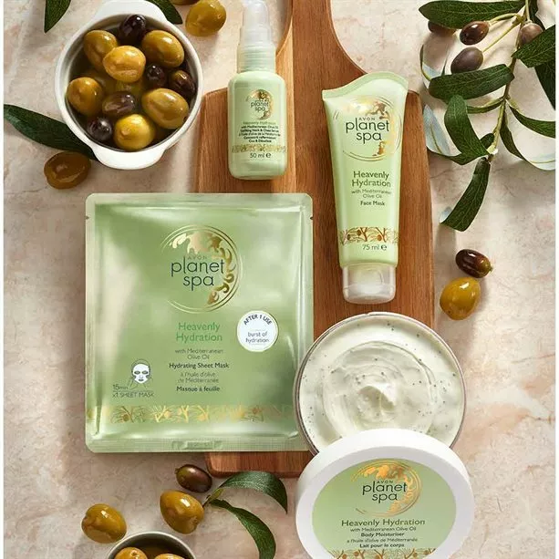 AVON PLANET SPA HEAVENLY HYDRATION MEDITERRANEAN OLIVE OIL pamper set mask serum