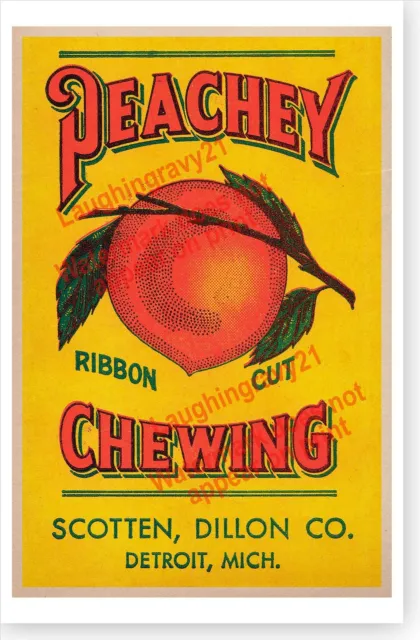 Peachey Ribbon Cut Chewing Tobacco Retro Scotten Dillon Co. Advertising Poster