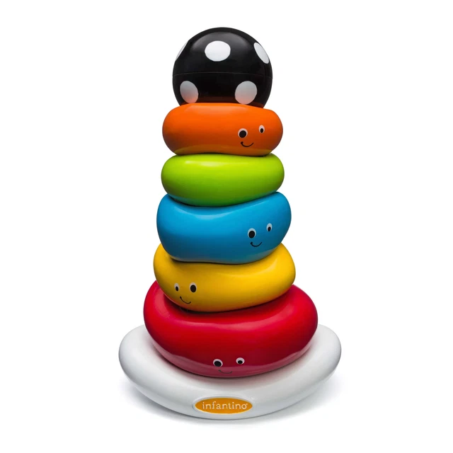 SHIP USA Funny Faces Ring Stacking Toy with Rocking Base 6-12 Months 7-Piece