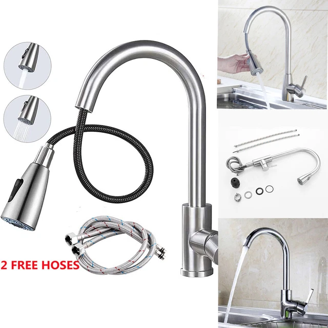 KITCHEN SINK MIXER Taps Pull Out Single Lever Chrome Brass Spray Mono Faucet UK £12.99 PicClick UK