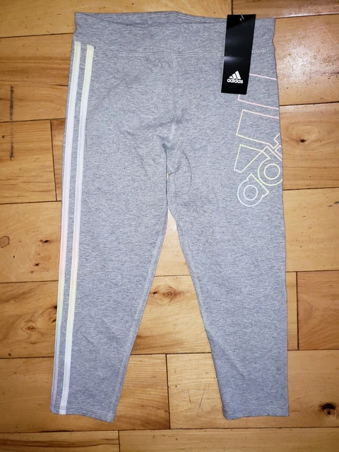 Girls Youth Adidas 3 Stripe Grey Leggings Athletic New NWT Size Medium M 24"/18"