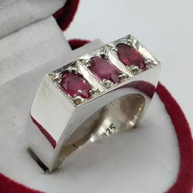 Natural Unheated and Treated Deep Dark Red Burmese 3 Stone Burmese Ruby Ring 3