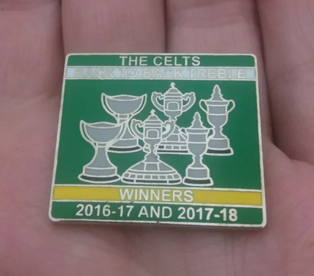 Glasgow Celtic Back To Back Treble Winners 2016-17 & 2017-18 Pin Badge Rare