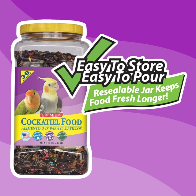 3-D Pet Products Premium Cockatiel Bird Food Seeds, with Probiotics, 4.5 lb