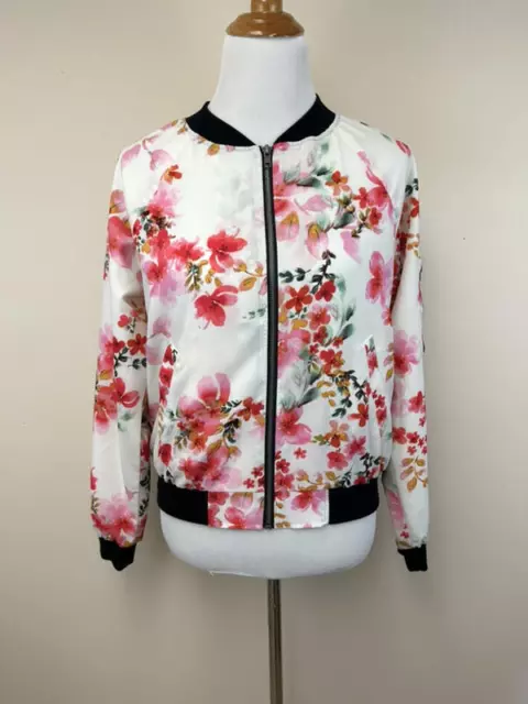 Sanctuary M White Floral Lightweight Bomber Jacket Sleeve Pockets