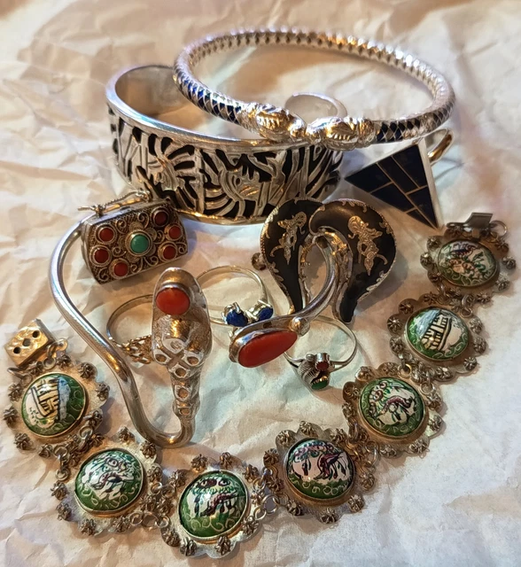 Lot De Bijoux Vintage – Broche, Bague, Argent, Ambre, En L’état à Restaurer