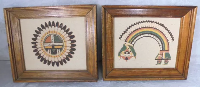 Set of 2 Navajo Sand Painting Native American Wall Art Hanging Home Decor Framed