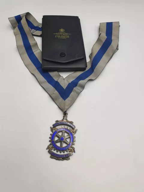 HON SECRETARY ROTARY INTERNATIONAL Sterling Silver Enamel Medal, Fully Hallmarke