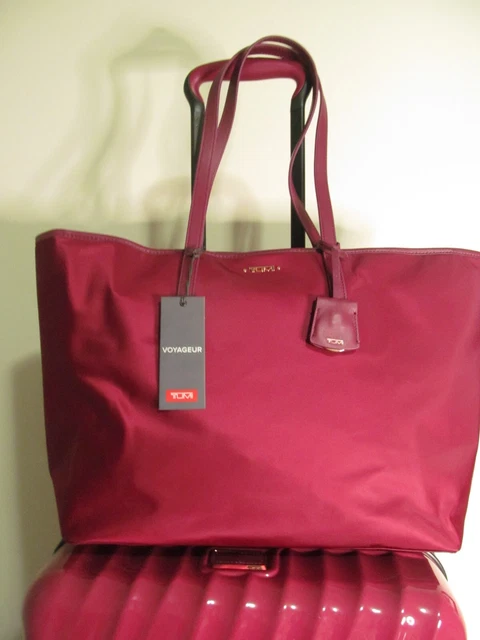 Tumi Voyageur Berry Travel Tote, Nylon With Leather Accents, Trolley Sleeve, NWT