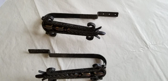 Pr Antique Art Deco Victorian Metal Curtain Drapery Tie Back Holders Hooks 3