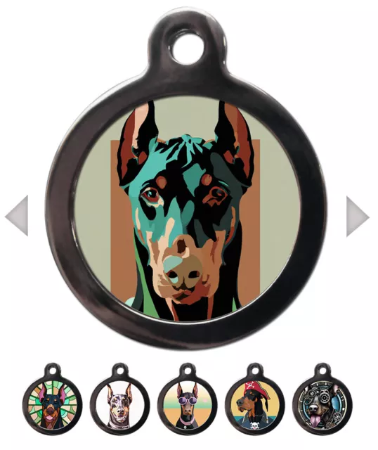Doberman Breed Pet ID Tags Personalised Dog Puppy Name Cute Disc for Collar