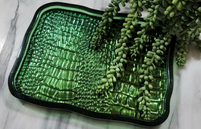 Dragon Skin Chameleon Green Snake Crocodile Skin Resin Vanity Trinket Tray, Gift