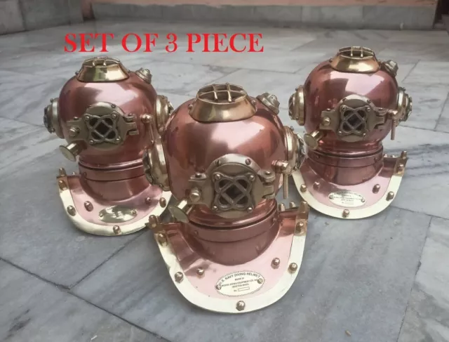 Juego de casco de buceo de 3 piezas US NAVY latón y cobre antiguo 6 "Mini...