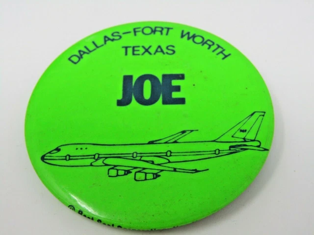 Dallas Fort Worth Texas Airport Pin Button JOE Vintage