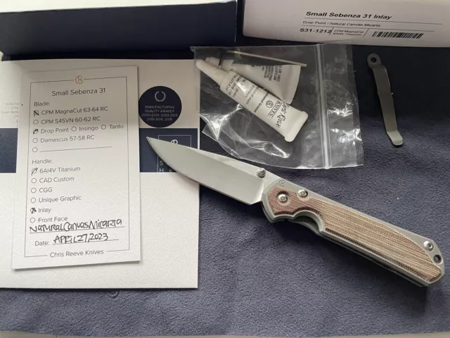 Small Sebenza 31, Magnacut, Natural Micarta, RGT Clip, Droppoint