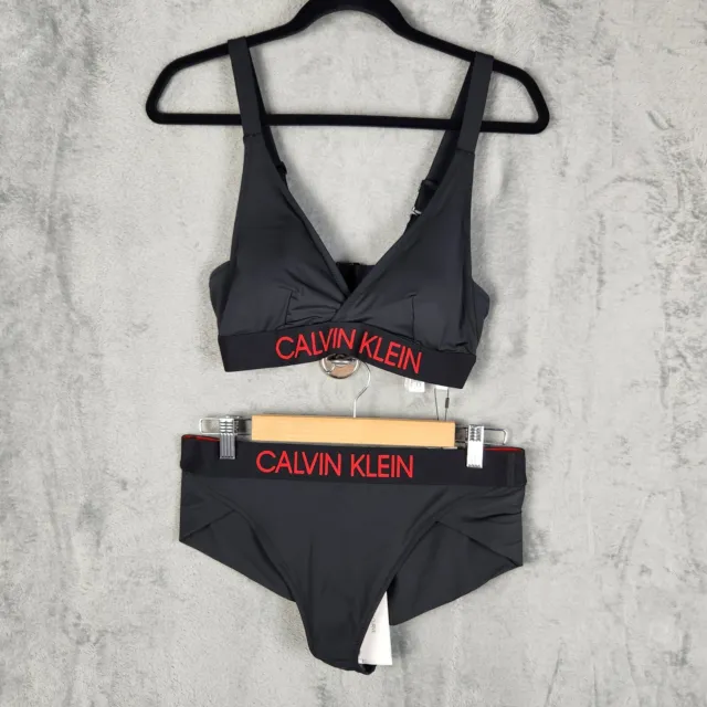 Calvin Klein Curve Womens 2 Piece Swimwear Sz 10 Top 12 Bottoms Black Red Bikini