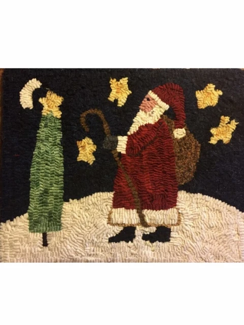 Kit primitivo de enganche de alfombras, Santa y el árbol, enganchado, regalo de Navidad, lino, lana