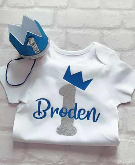 Personalised Baby Boys Cake Smash Outfit Set First 1st Birthday Royal Blue Crown