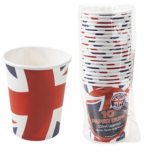 UNION JACK FLAG Cardboard Paper Cups Jubilee Street Party 10 20