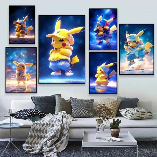 TOILE COTON POKEMON tableau sans cadre affiche Murale pikachu