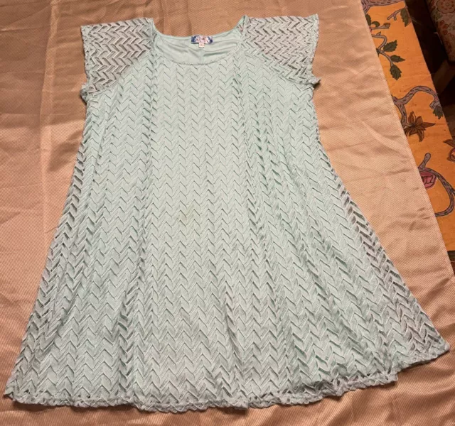 F. Gee Womans Sz. L Mint Colored Dress Easter Spring Lace Lined Short Flowy
