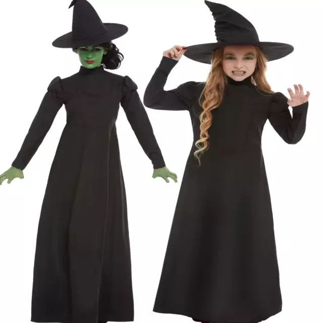 Adulti Bambini Wicked Costume da Strega + Cappello Tradizionale Halloween O