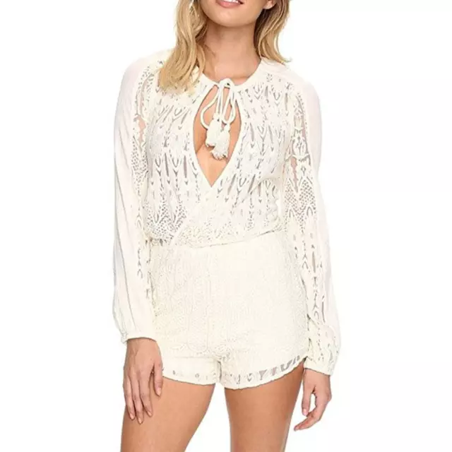 Volcom NWT Women's S Stone Row Gypsom Boho Romper Cross Over Front Sheer Top